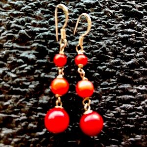 Vintage sterling silver coral? dangle earrings 925